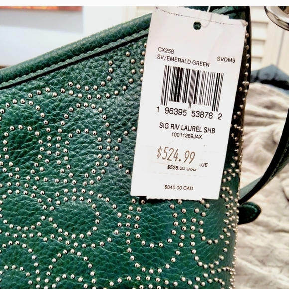 New Coach Green Signature Rivet Laurel Emerald Green - Picture 2 of 5
